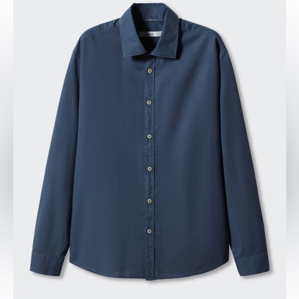 NWOT Mango Men Button Down Navy Shirt XL - Picture 2 of 7